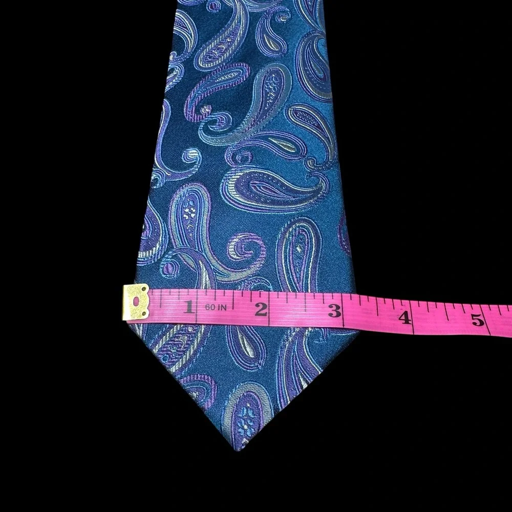Countess Mara Mens Silk Tie Teal Blue Purple Paisley Hand Made Formal Necktie